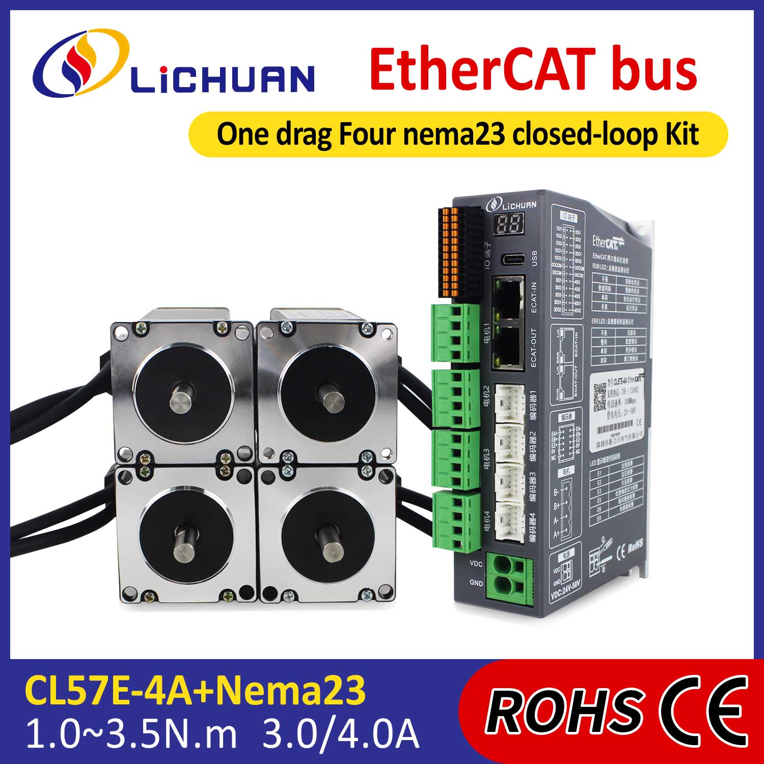 EtherCAT 2-fas Nema23 4-axlig DC sluten slinga stegmotordrivrutiner